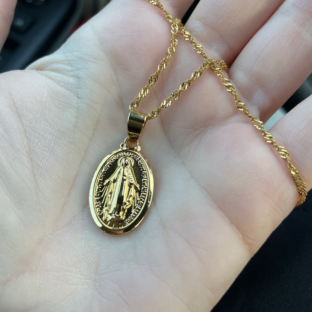 14k gold plated Virgin Mary necklace